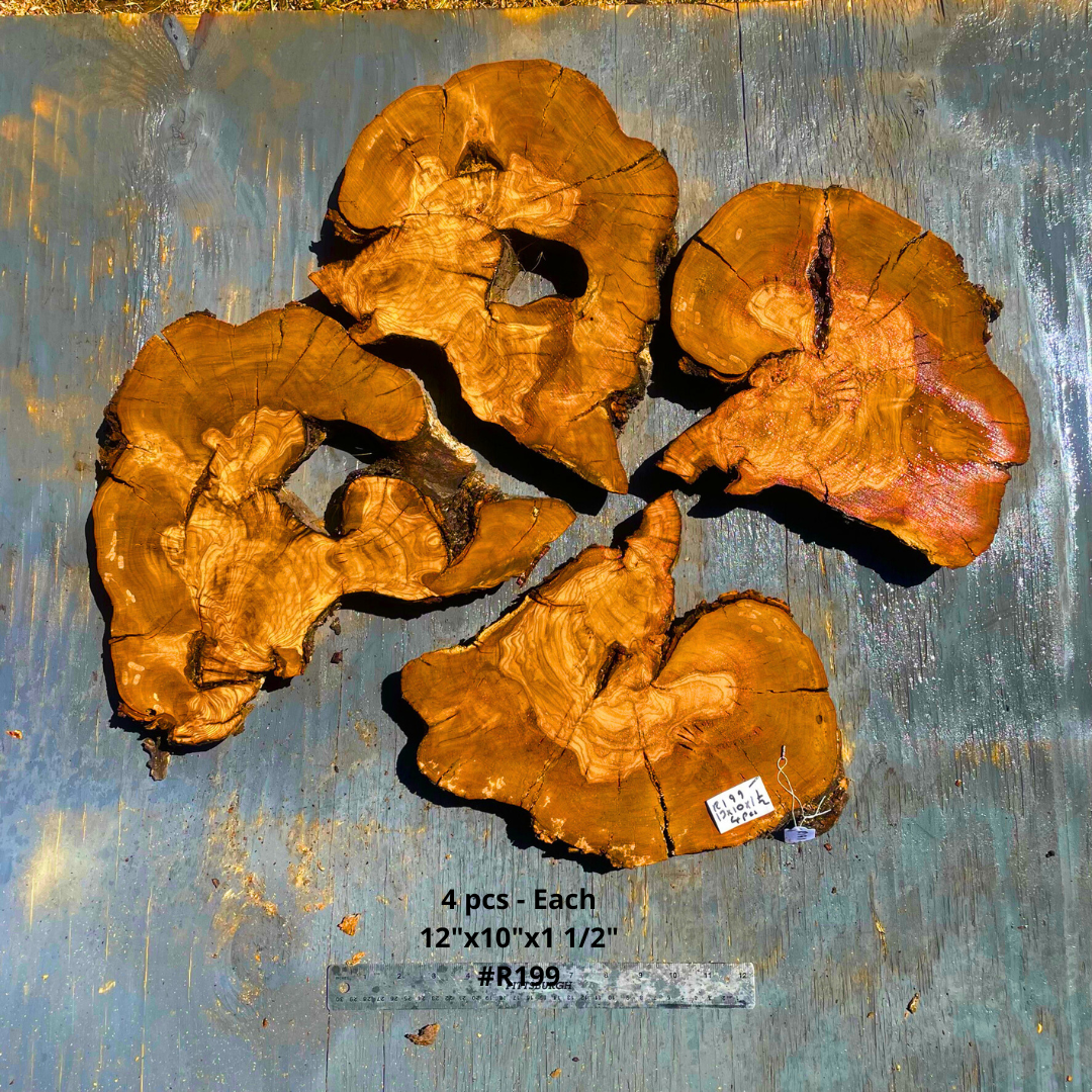 4 Olive Wood  Slices - Each 12"x10"x1 1/2" #R199