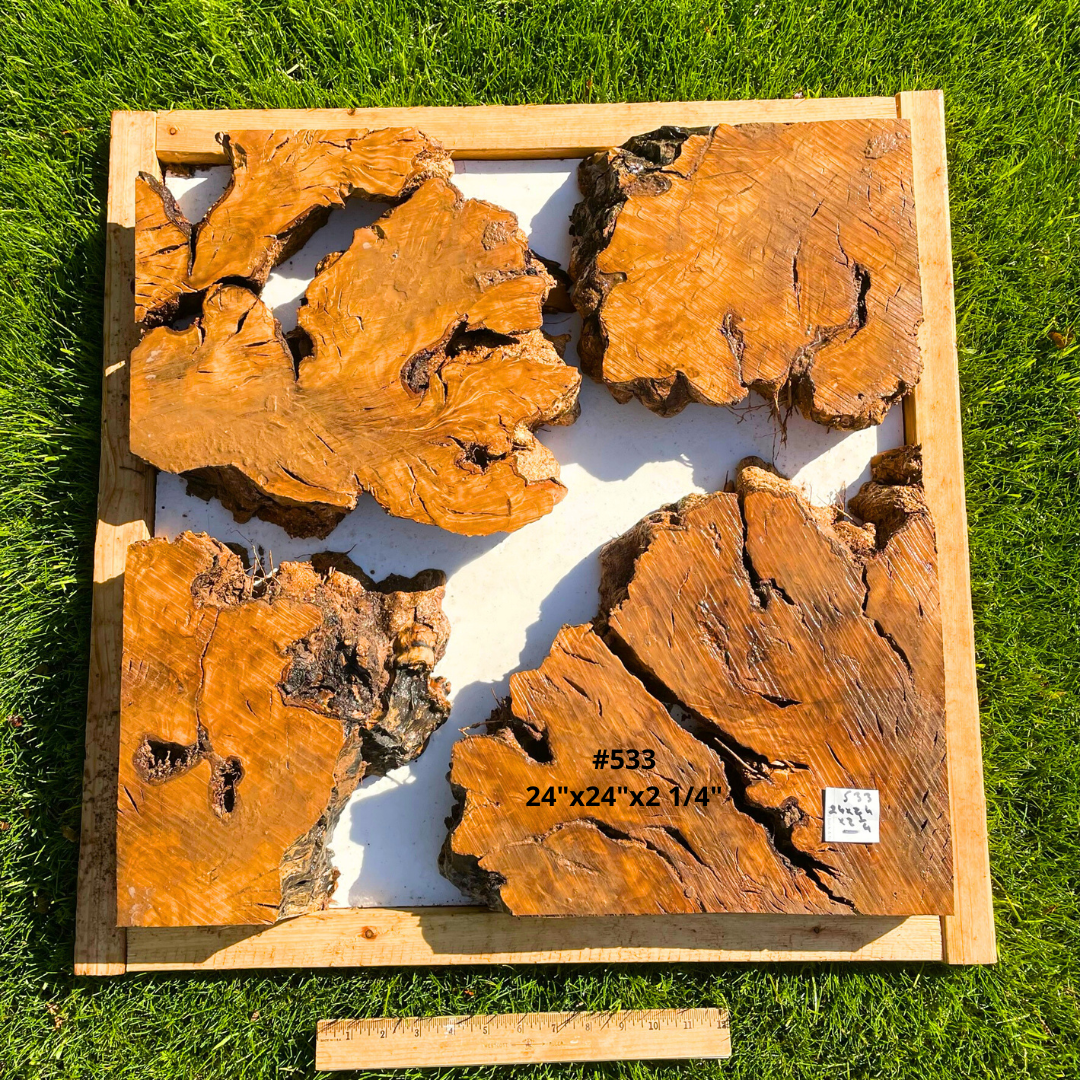 Olive Wood Pre-Cut Pieces for Resin Live Edge Table 24”x24”