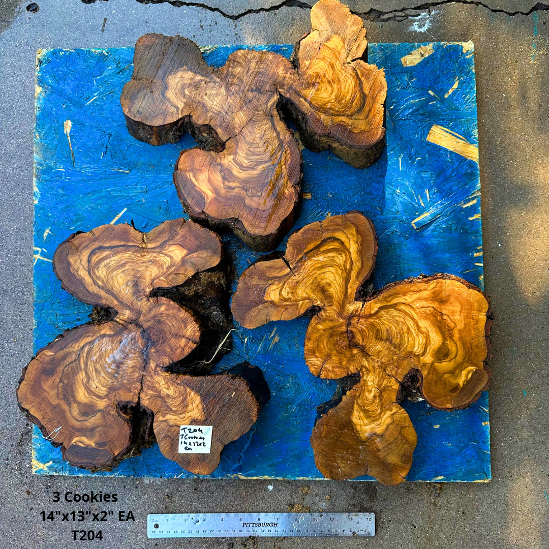 3 Olive Wood Cookies  14"x13"x2" Each T204