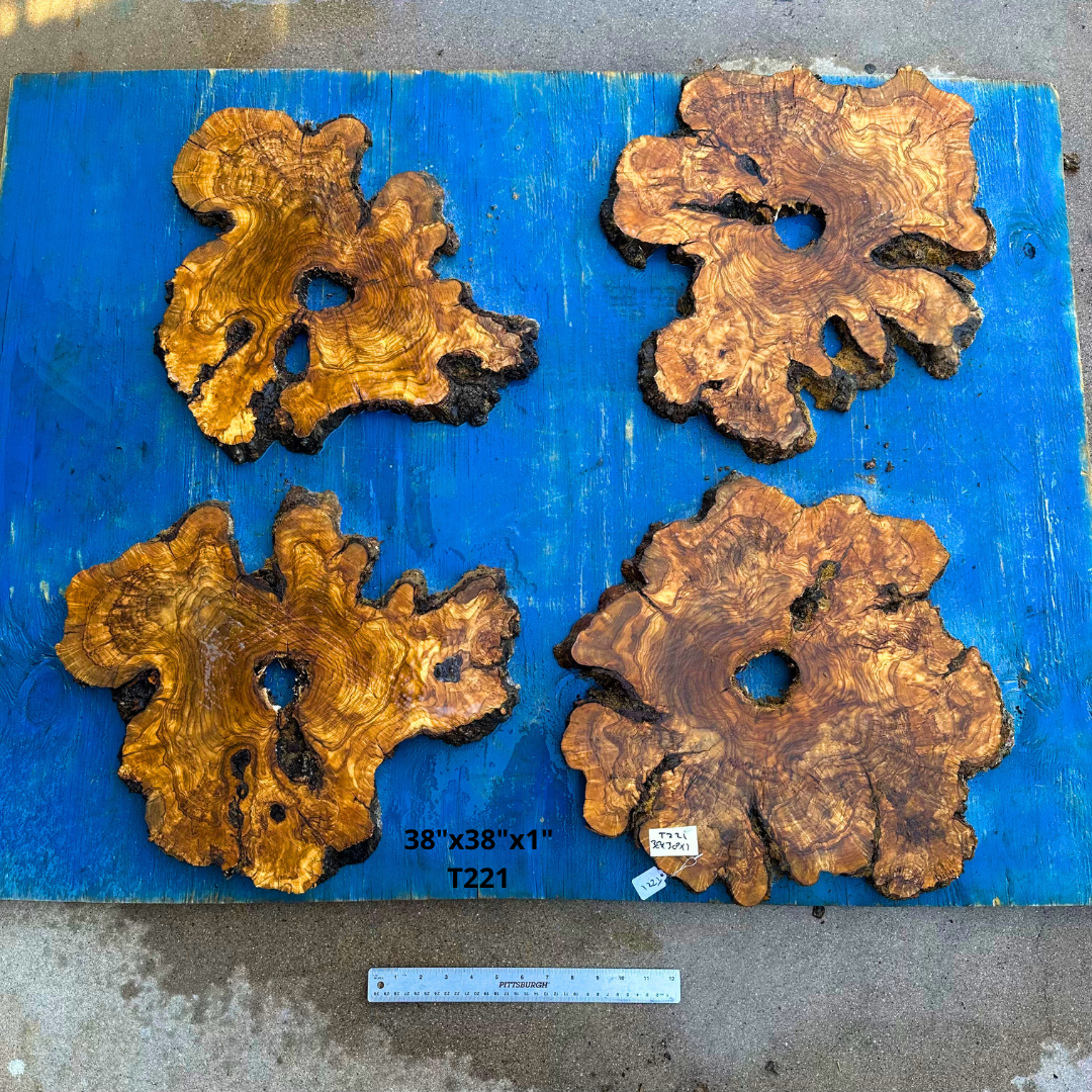 4 Thin Olive Wood Cookies  38"x38"x1" T221