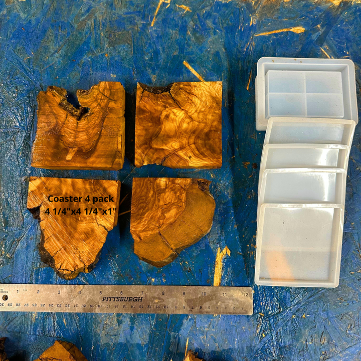 Set of Olive Wood Coasters (4pk plus Molds)