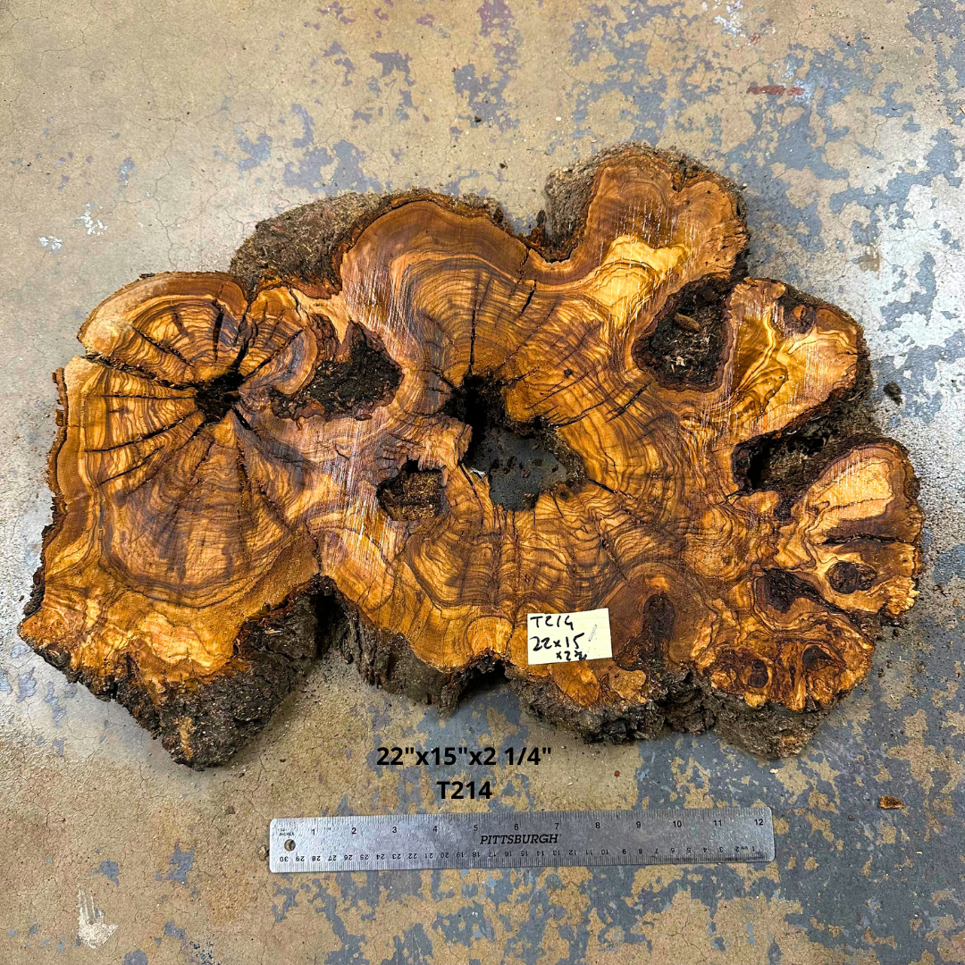 22"x15"x2 1/4" T214 Live Edge Olive Wood Cookie